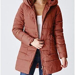 Glamsia Hooded Double-Closure Long Puffer Jacket